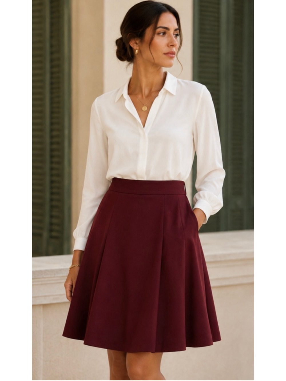 Jil Sander A-Line Skirt Size 8/40 Burgundy New!